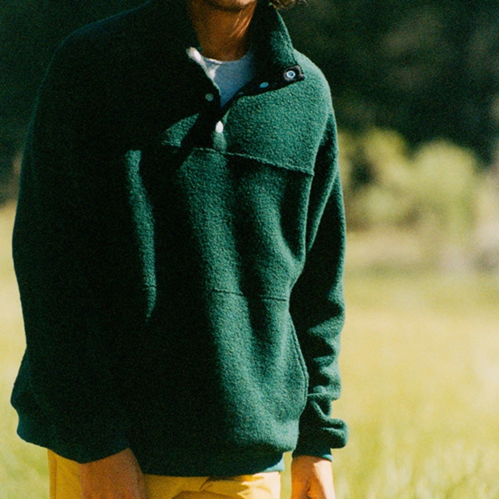 COPY - Outdoor Voices MegaFleece Wool Snap-Up Pullover Conifer Green Unisex Med…